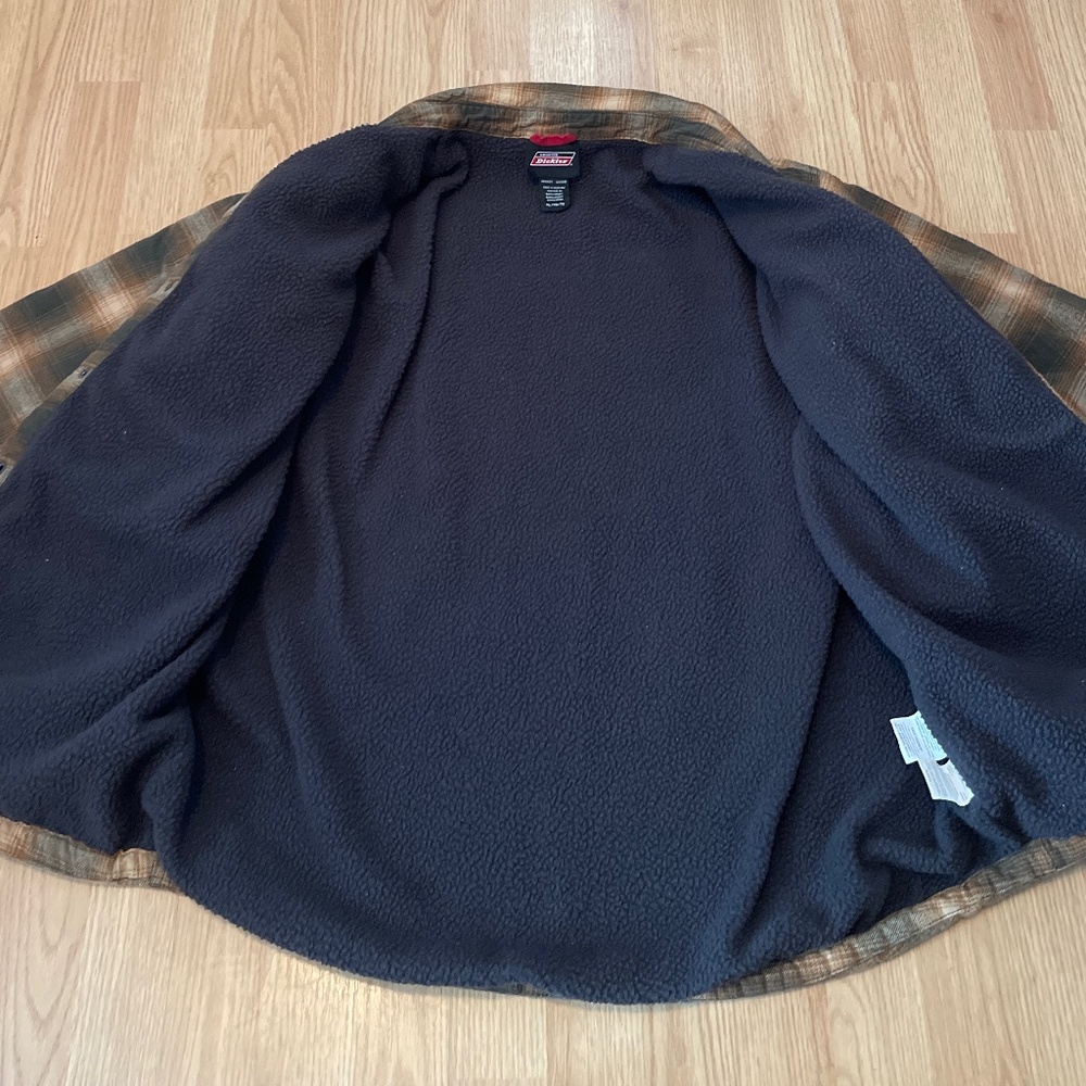 Dickies Flannel Green & Orange Plaid Fleece Lined Snap Button Jacket / Coat - Picture 6 of 9